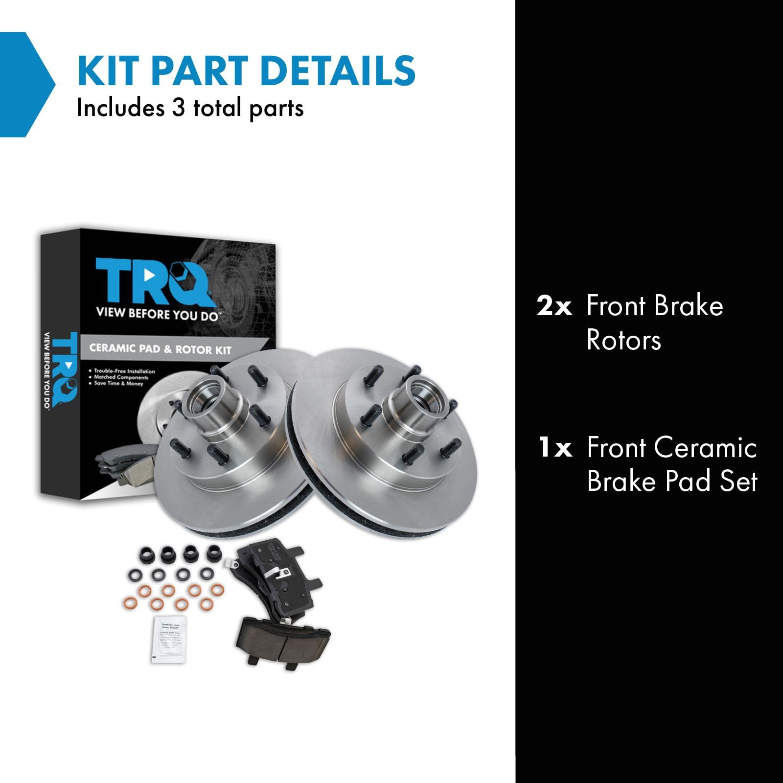 Trq Front Brake Pad & Rotor Kit Ceramic Compatible With 1996 Chevrolet C2500 1996-2002 Express 2500 1995-1998 Gmc Savana 2500