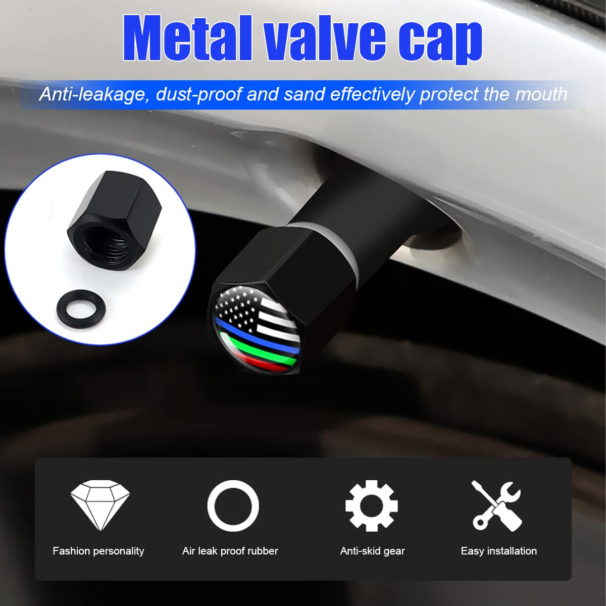 4Pcs American Flag Tire Valve Stem Caps For Car, Auto Anti-Rust Airtight Rubber Valve Stem Covers, Leakproof Wheel And Tire Exte