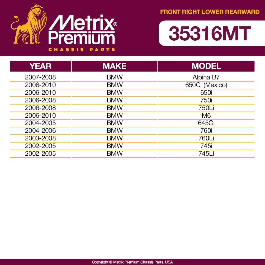 Metrix Premium Chassis Parts - Front Right Lower Rearward Control Arm W Ball Joint & Bushing Assembly Fits 07-08 Bmw Alpina B7,