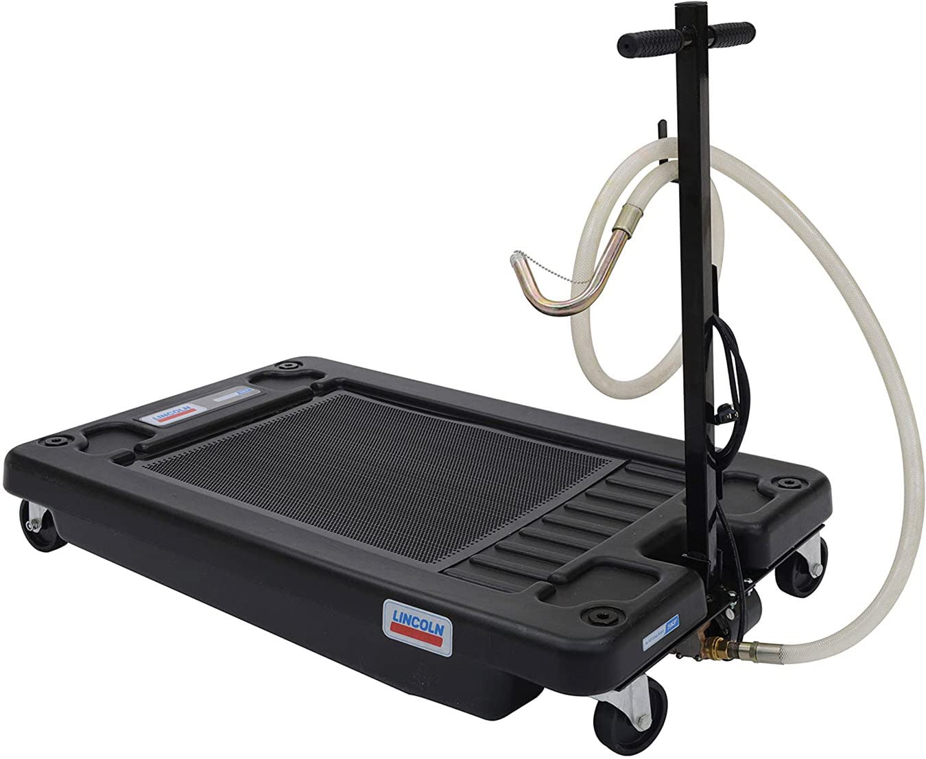 Lincoln 3669 17 Gallon Low Profile Truck Drain, 120V Electric Fluid Evacuation Pump, 6' Discharge Hose With Steel J-Hook End, High-Impact Polypropylene, Removable Metal Filter Screen, 7.75' H, Black