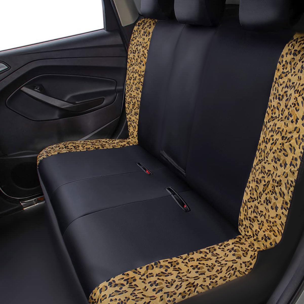 Flying Banner Car Seat Covers Protects Leopard Printing Velvet Faux Leather Carbon Fiber Front And Rear Bench (Leopard Brown Bla