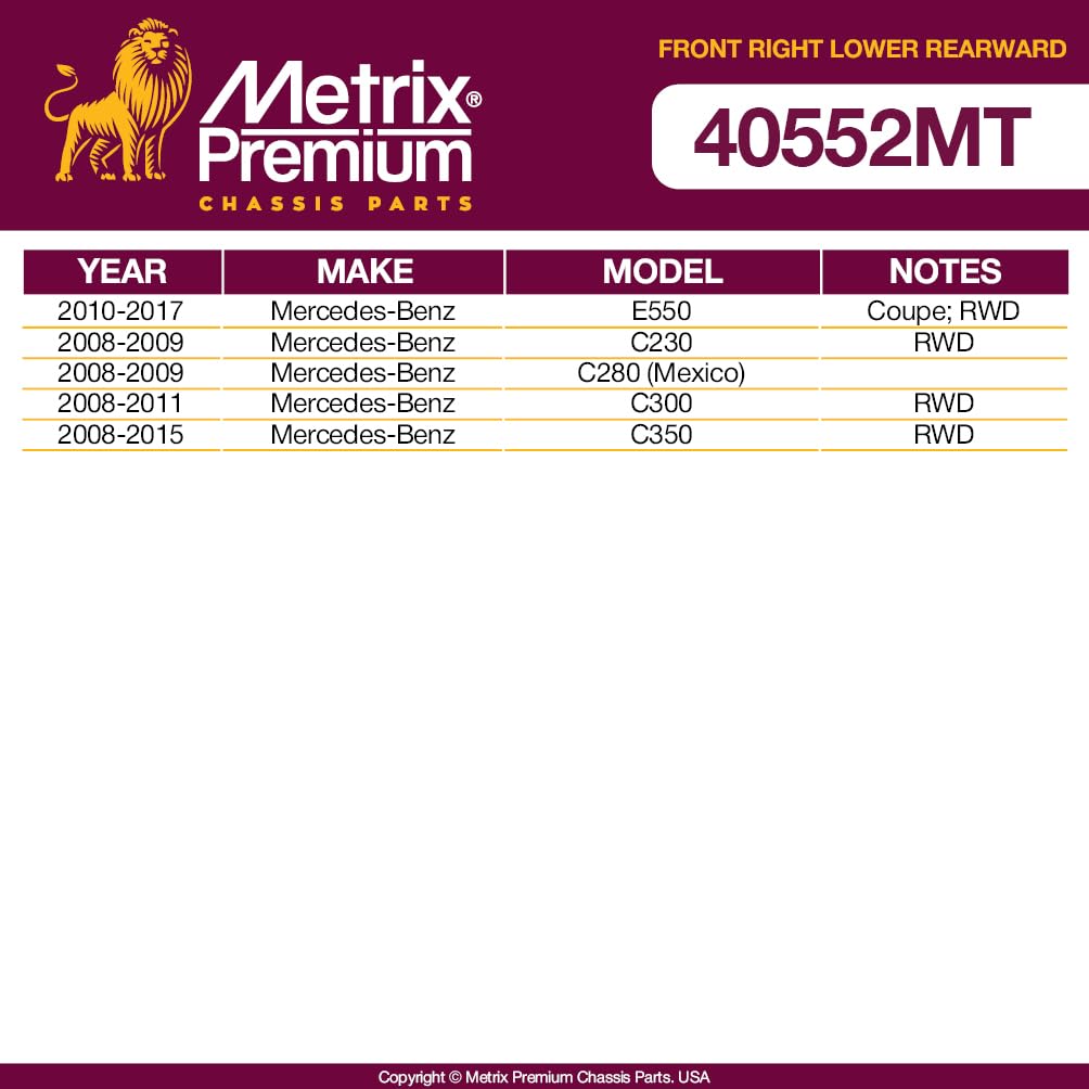 Metrix Premium Chassis Parts - Front Right Lower Rearward Control Arm W Ball Joint & Bushing Assembly Fits 17-20 Mercedes-Benz S