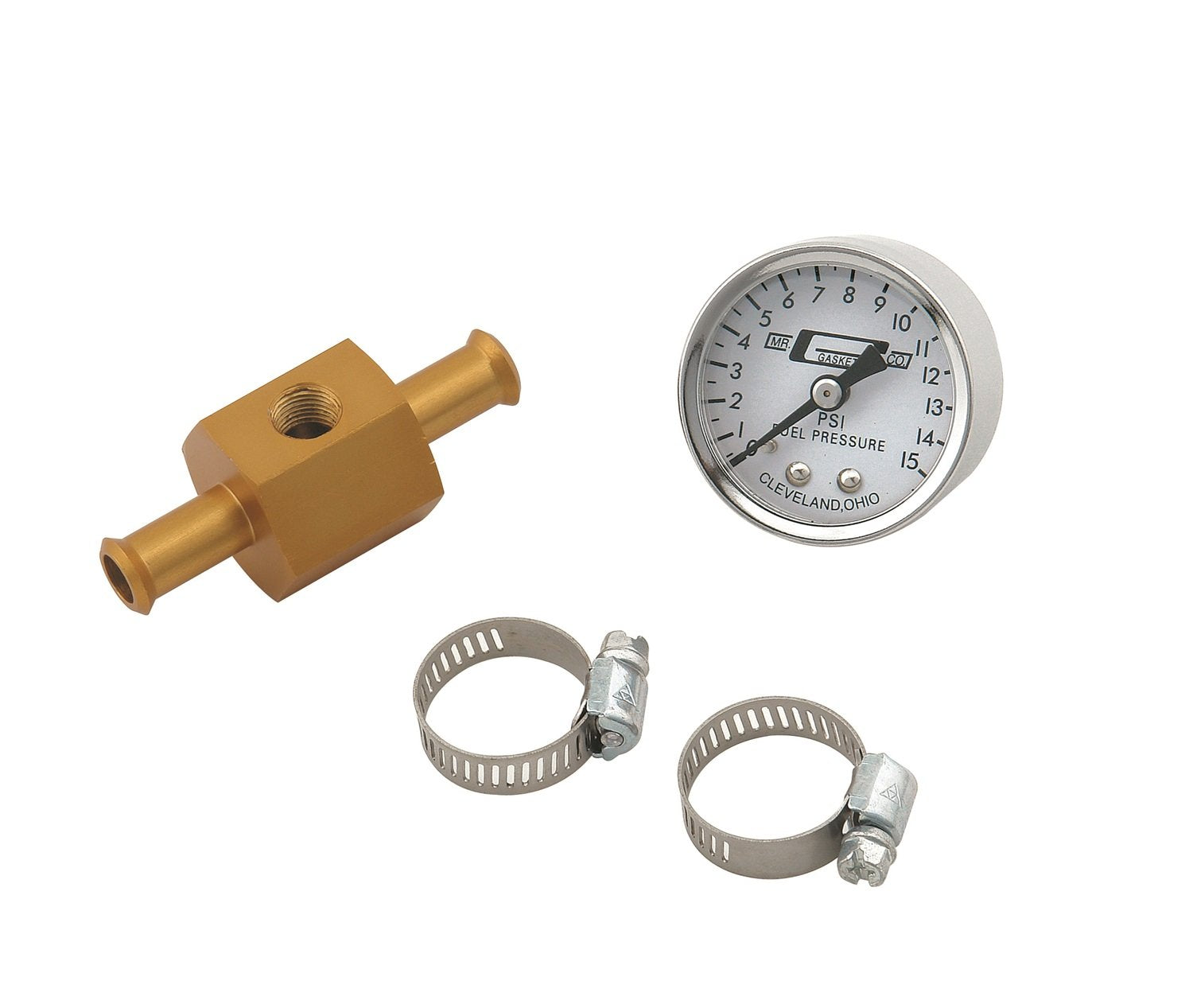 Mr. Gasket Fuel Block With 0-15 PSI Pressure Gauge, Silver, 1.500 in.