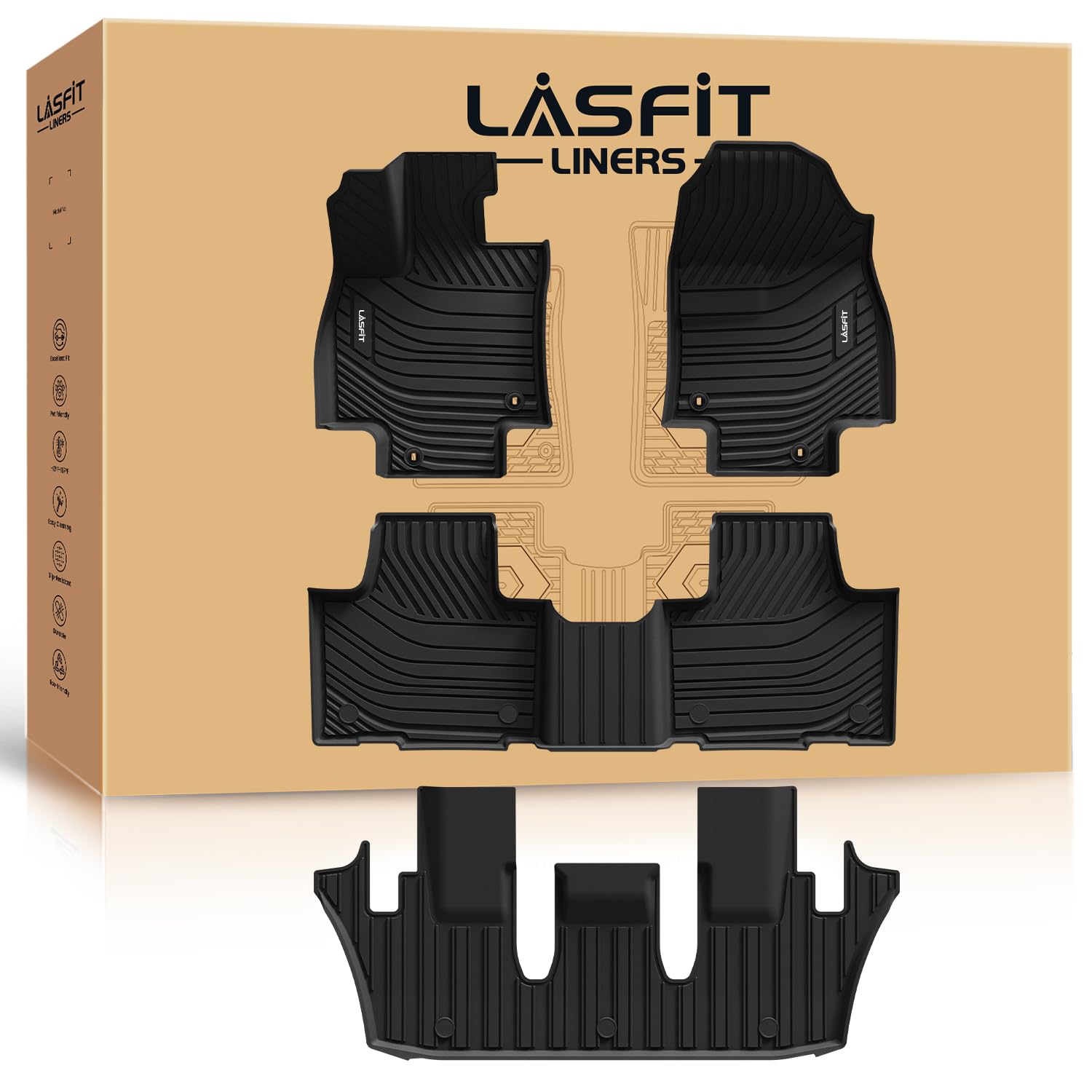 Lasfit Floor Mats For Toyota Grand Highlander 2024-2025 (Include Hybrid) & For Lexus Tx350 2024, Custom Fit Tpe All Weather Floo