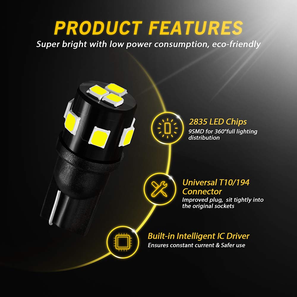 Auxlight T10 921 194 168 912 Led Bulbs White 12-Pack, Super Bright 12 Volt Led Replacement For Rv Camper Trailer Boat Trunk Inte