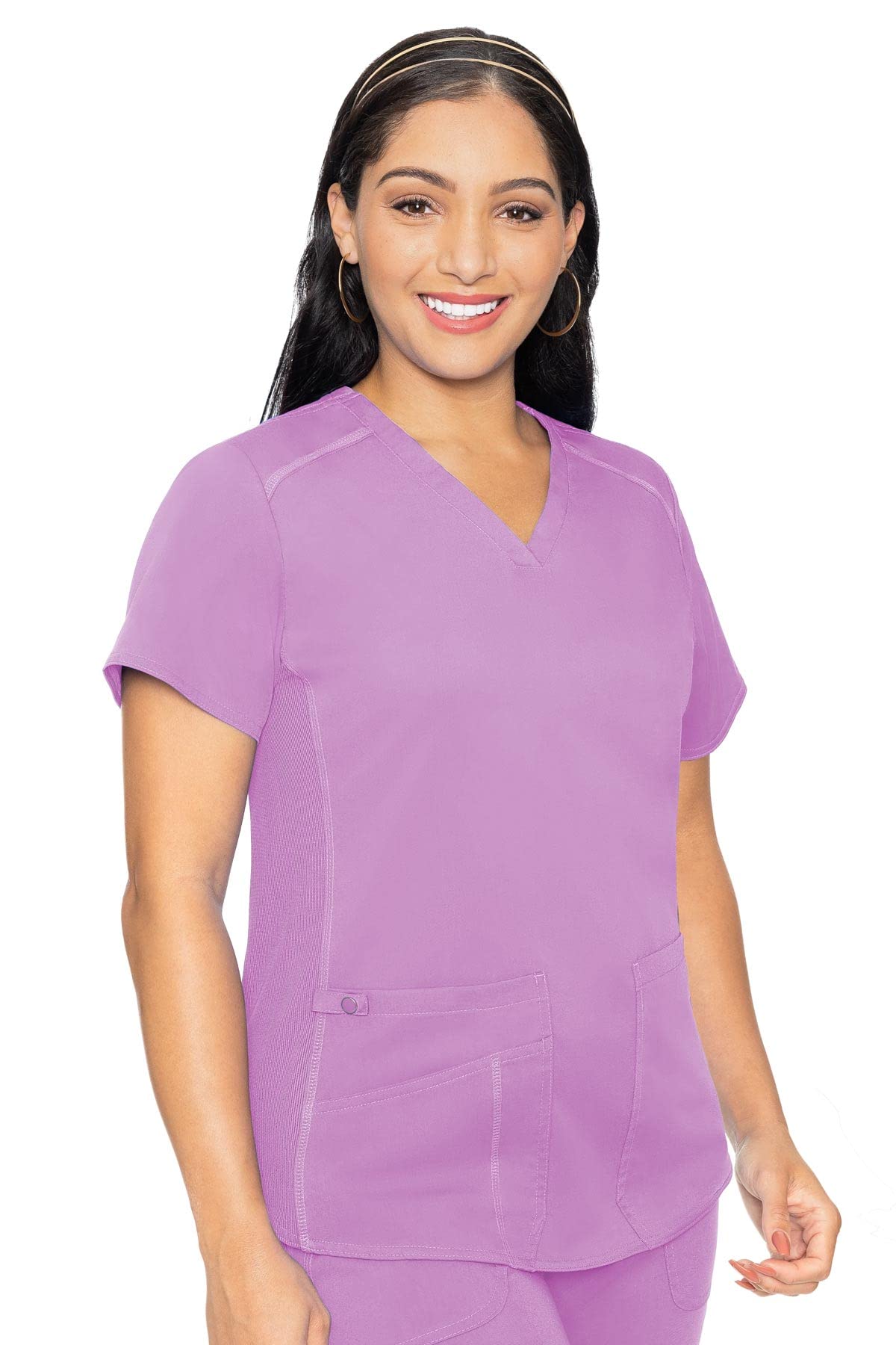 Med Couture Touch Womens V-Neck Shirttail Top, Lilac, Small