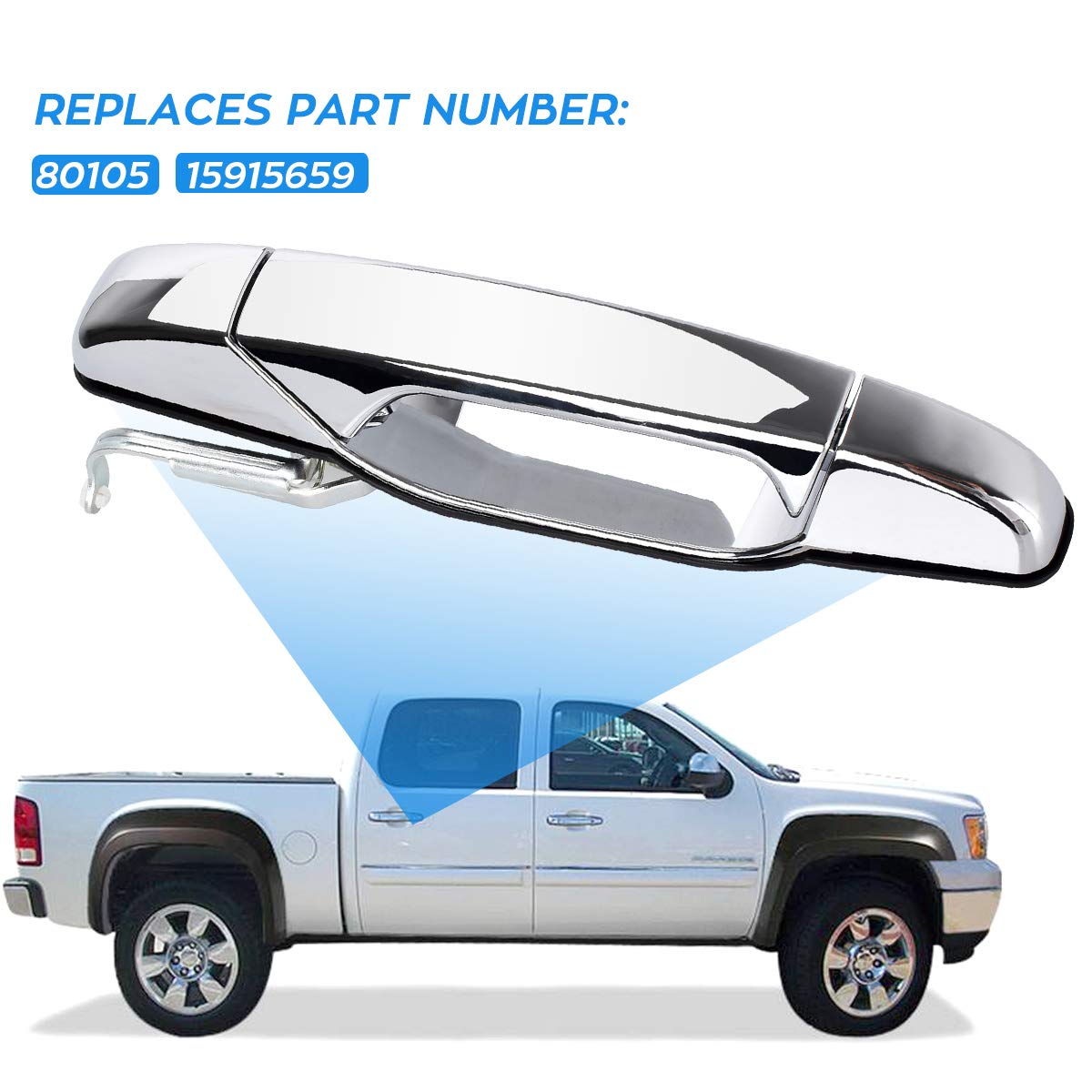 Faersi Outside Exterior Door Handle Rear Passenger Side Fits For 2007 2008 2009 2010 2011 2012 2013 2014 Cadillac Escalade, Chevy Avalanche, Silverado, Tahoe, Gmc Sierra, Yukon Xl 80547 15915660