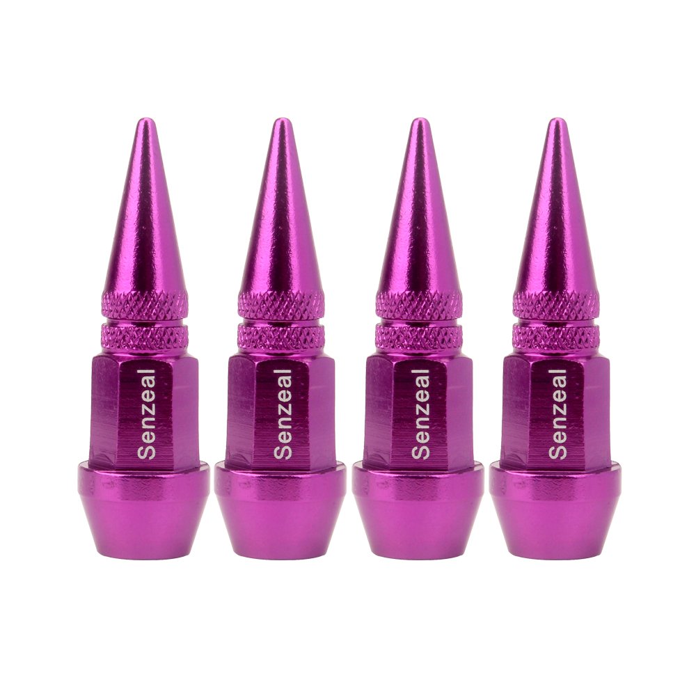 Senzeal 4X Long Impale Spike Style Polished Aluminum Tire Valve Stem Caps Purple