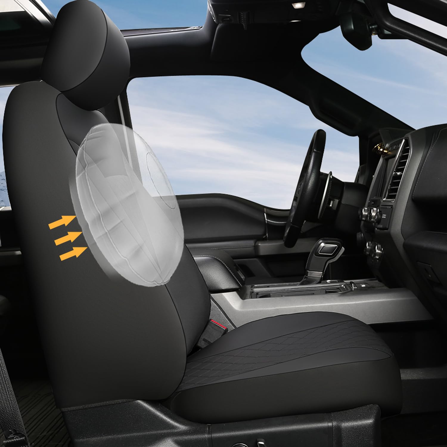 Giant Panda Front Car Seat Covers Custom Fit Ford F150 F250 F350 F450 Super Crew/Crew Cab Pickup Trucks, Front Seats Fabric Protectors (Black) 2-Pack