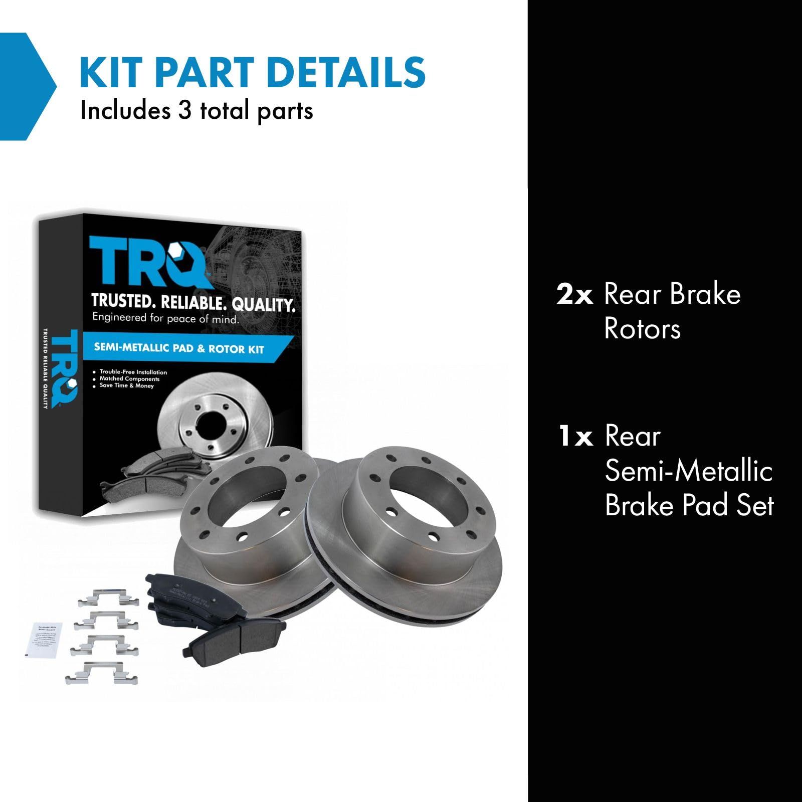 Trq Rear Brake Pad & Rotor Kit Brake Pads Brake Rotor Semi-Metallic Compatible With 2000-2005 Ford Excursion 1999-2004 F-250 Sup