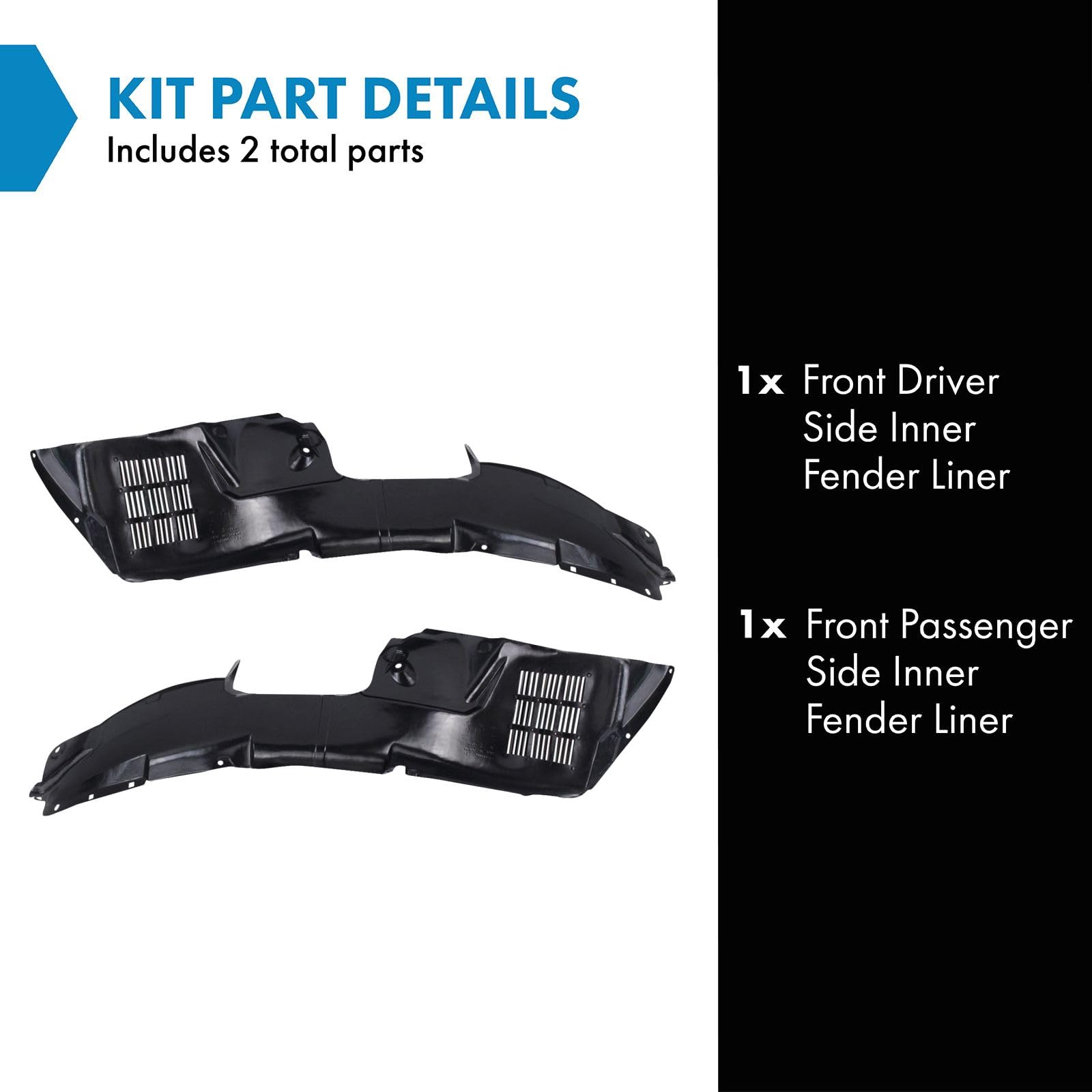 Trq Front Inner Fender Liner Set Compatible With 2010-2011 Kia Soul Ki1248115 Ki1249115