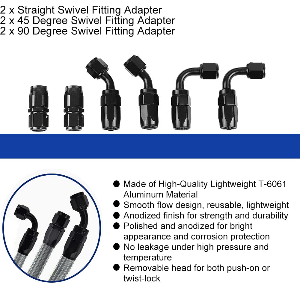 Byredio 6An Fuel Line 10Ft High Pressure Fuel Hose Fitting Kit Nylon Braided Stainless Steel Transmission Cooler For Oil,Gas, Fuel, Hydraulic