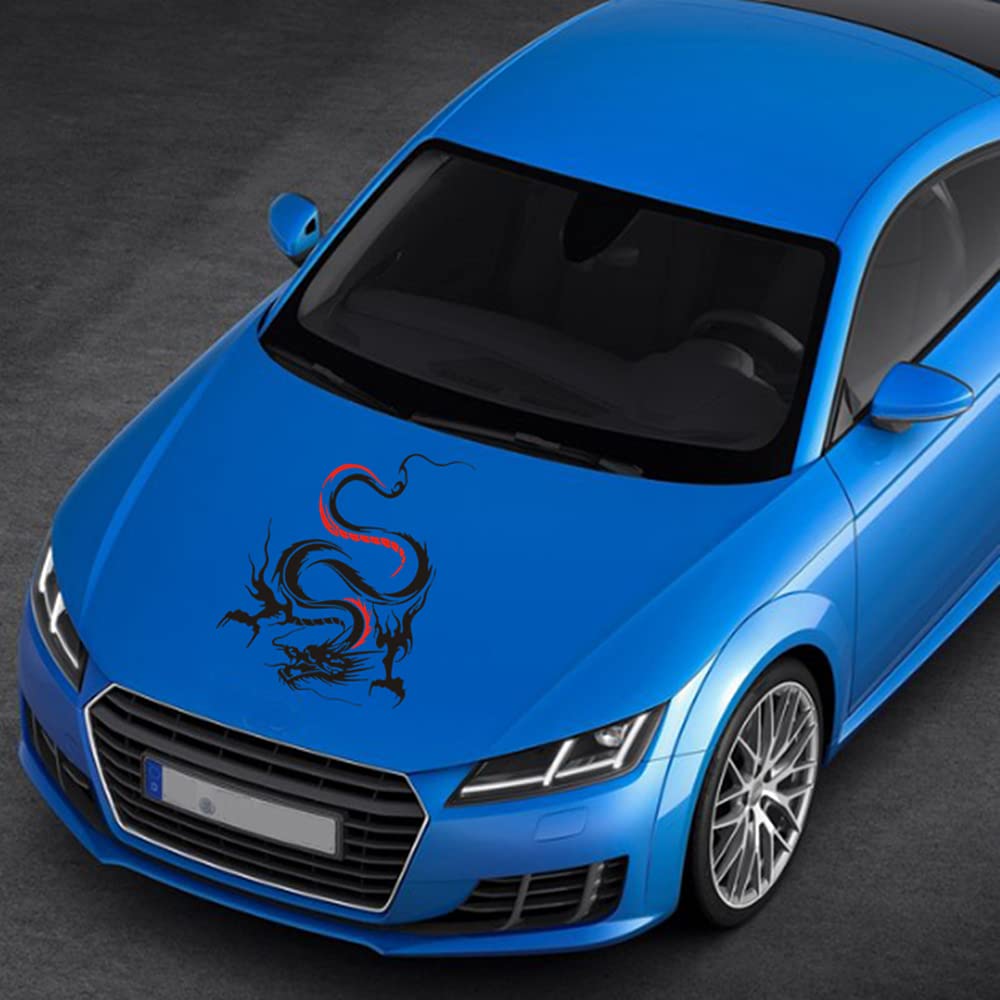 Dragon Graphic Car Hood Sticker Self-Adhesive Vinyl Graphics Decals 19.69'' X 14.57'', Black With Red