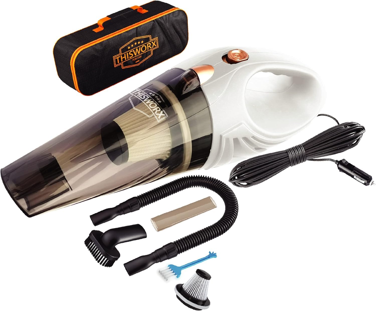 ThisWorx Car Vacuum Cleaner - Portable Handheld Mini Vacuum Cleaner W/ 16ft Cord, Bag, & Attachments - Small Vacuum for Car, RV,