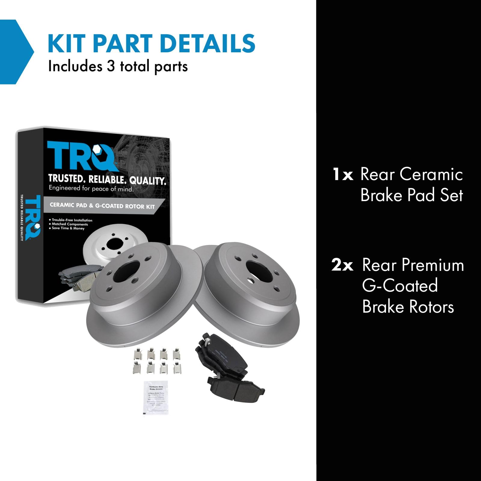Trq Rear Brake Pad & Rotor Kit Brake Pads Brake Rotor Ceramic Premium G-Coated Compatible With 2007-2011 Dodge Nitro 2008-2012 J