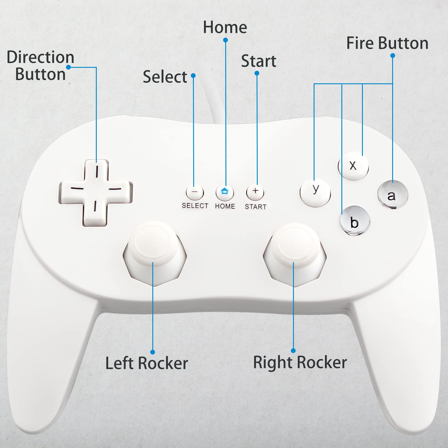 Ostent Wired Classic Controller Pro Gamepad Joystick For Nintendo Wii Remote Console Video Game Color White