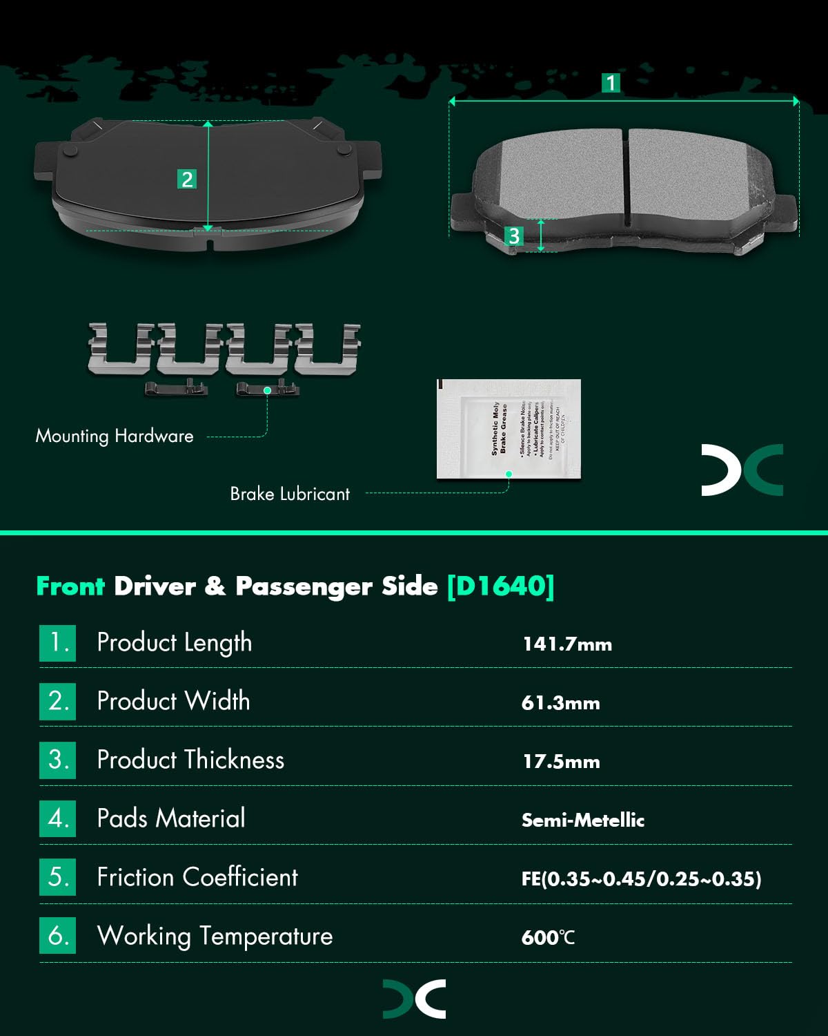 Semi-Metal Brake Pads Kits, D1640 Scitoo 4Pcs Front Brakes Pads Set Fit For Chrysler 200 2015-2016,For Dodge Dart 2013-2016,For