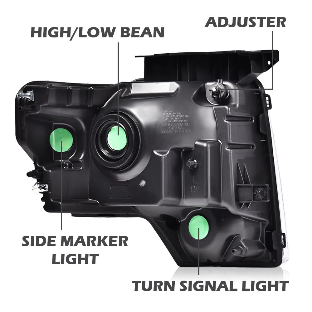 Pit66 Headlight Assembly Compatible With 09-14 Ford F150 2009-2014, Left And Right Driver & Passenger Halogen Headlamp (Basic St