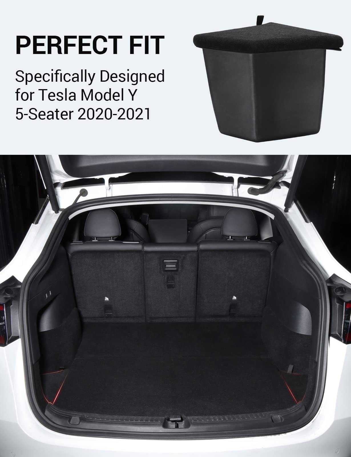 Basenor 2020 2021 Tesla Model Y Trunk Organizer, Waterproof Rear Trunk Storage Bins Side Box With Carpeted Lip Interior Accessor