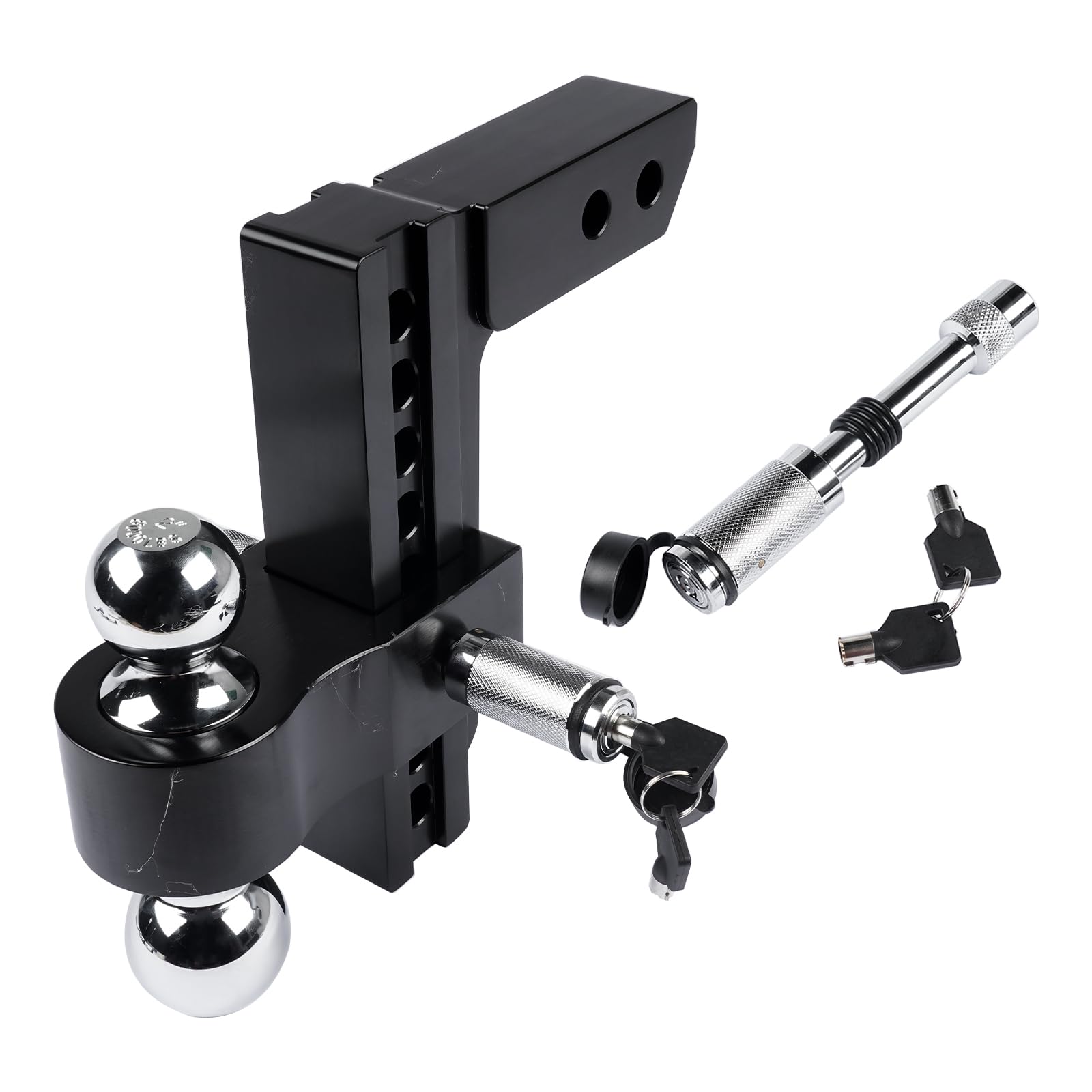 Adjustable Trailer Hitch 2-Inch Receiver - Heavy Duty Aluminum Tow Hitches with 8-Inch Drop/Rise - Dual Solid Ball 2 and 2-5/16(