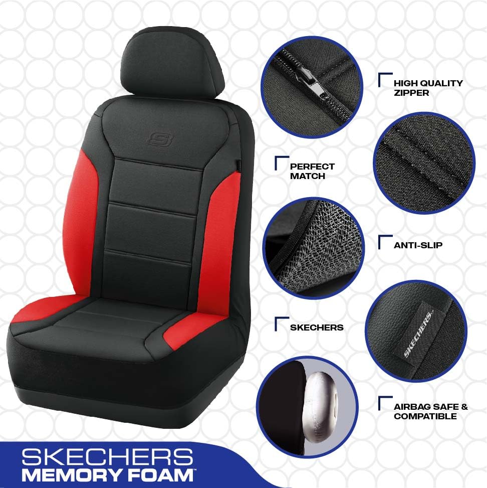 Skechers Memory Foam Car Seat Covers, Lycra Seat Covers Thick Memory Foam, Two Front Seat Cover, Airbag Compatible,Automotive se