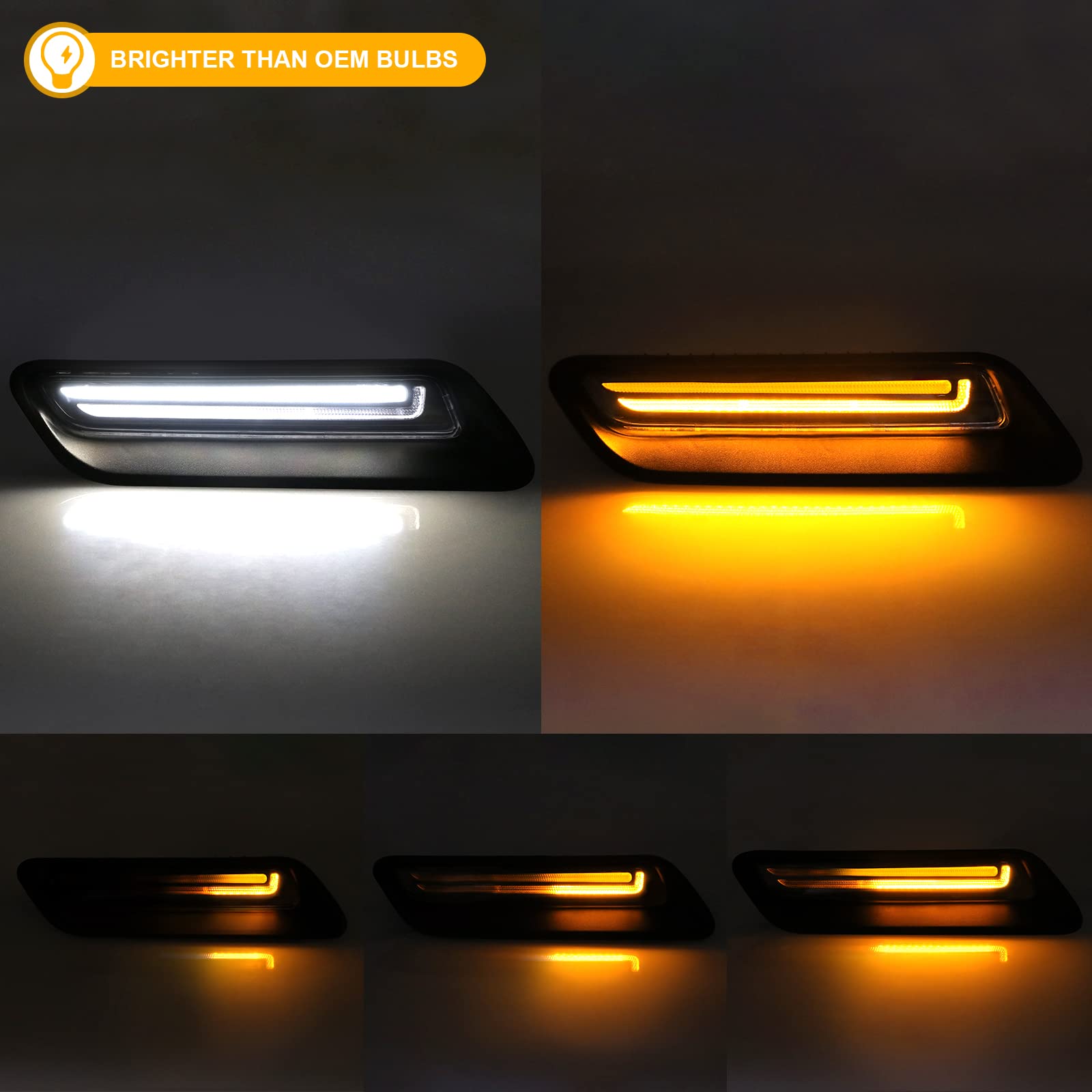R&F Auto Clear Lens Sequential Led Hood Vent Lights Compatible With Ram 1500 (2010-2018) / Ram 1500 Classic (2019-2022) Hood Scoop Lamp Dynamic Indicator Turn Signal Light Hood Bezel Driving Light