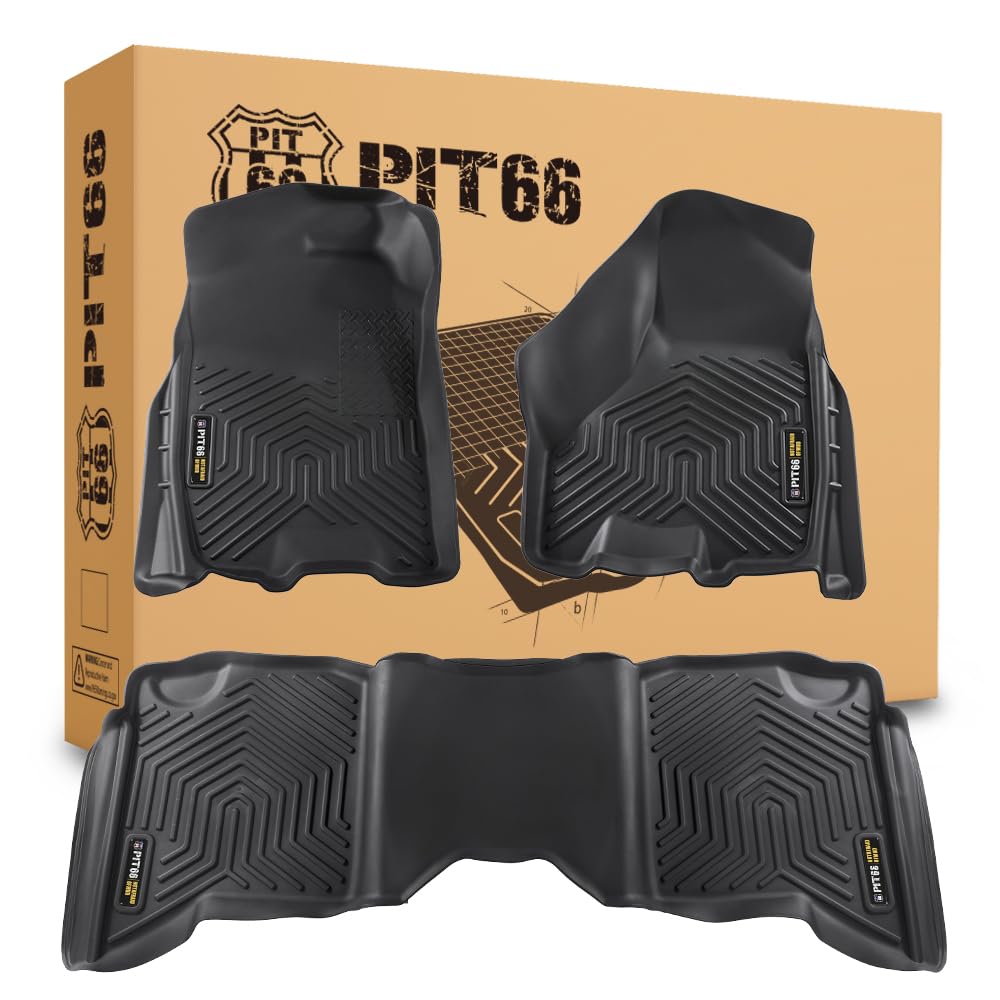 Pit66 Floor Mats Set Compatible With 2009-2018 Dodge Ram Crew Cab, (Not Fit Quad Cab) Tpe 3-Piece Premium, Black All Weather Pro