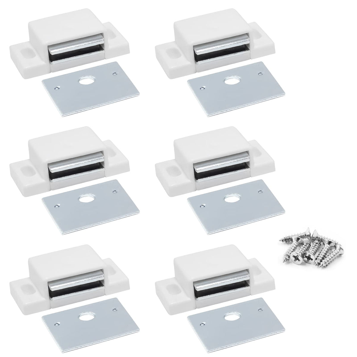 Bokwin 6 Pcs Magnetic Door Catch,Single Magnetic Catch White-15Lb High Magnetic Shutter Hardware For Cupboard Kitchen Bathroom Closet Closures Cabinet Door With Screws