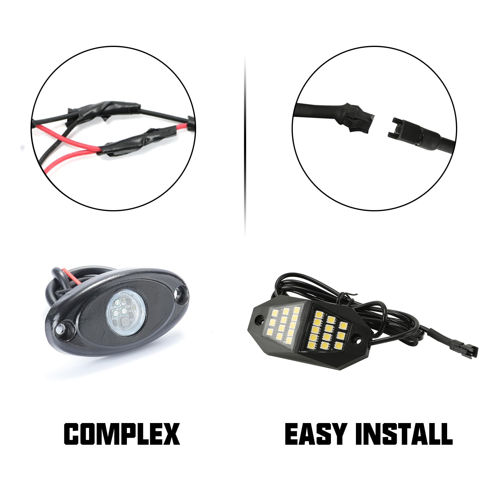 Winunite 12 Pods Quick Connect White Rock Lights, 24 Wide Angle Chips, 4M Extension Wires Each Light, 6000K Pure White, High Adh