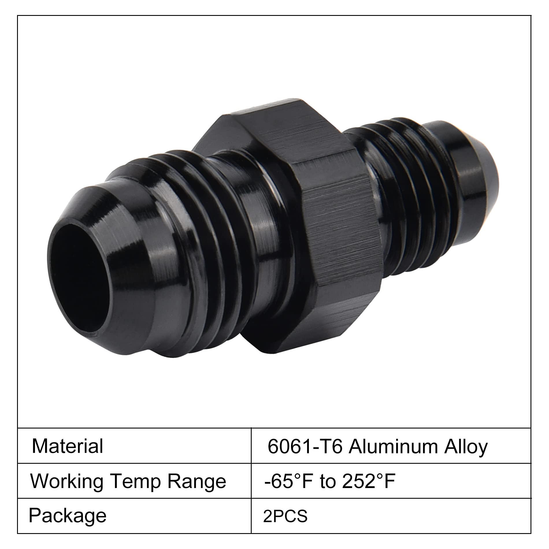 Evil Energy 6An Male To An4 Male Flare Reducer Coupler Union Straight Adapter Fitting Black 2Pcs