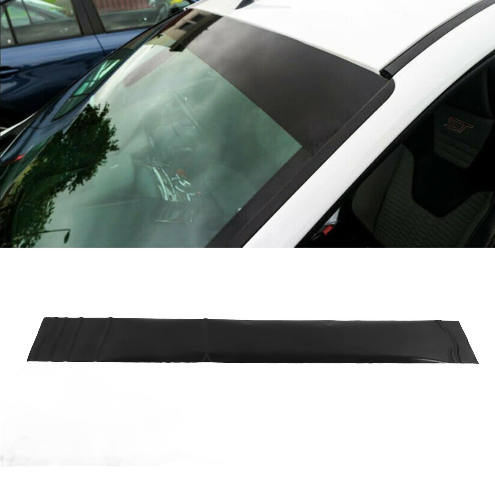 Window Tint Film, Car Van Windscreen Sun Strip Gloss Black 140X20Cm Universal Pvc Windshield Sticker For Automobiles
