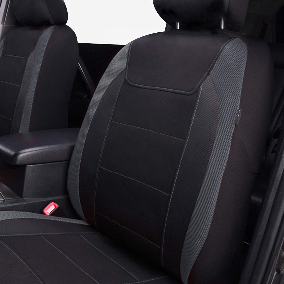 Flying Banner car seat Covers Quality Carbon Fiber Air Mesh Fabric Sport Low High Back Bucket Back Pocket Arm Rest (Full Set - L