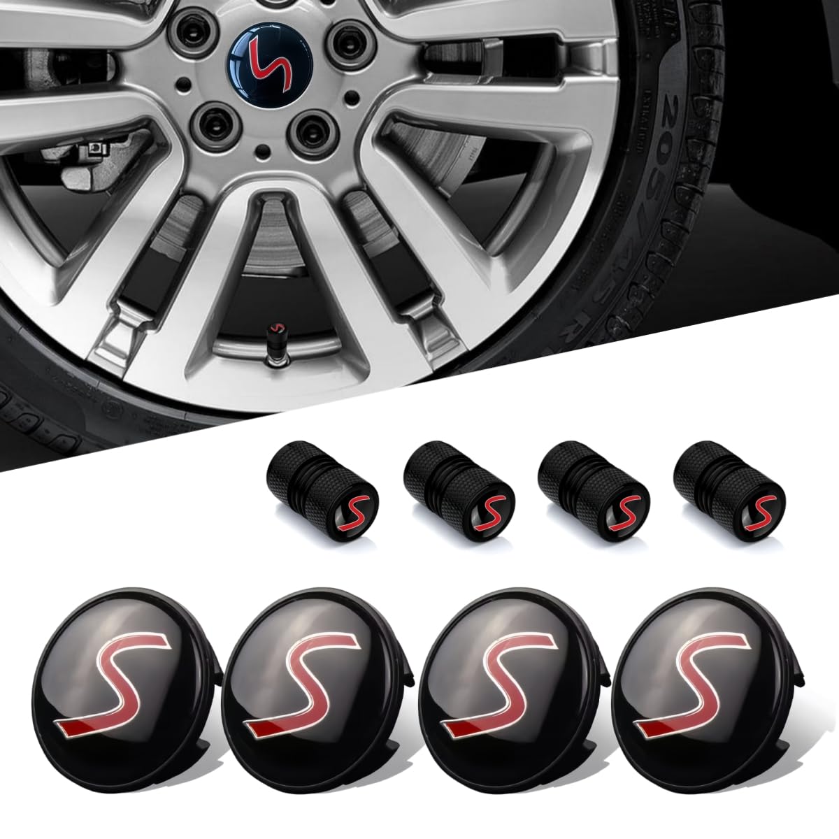 4PCS Car Wheel Center Cap 54mm S Logo Compatible with Mini Cooper Clubman Countryman Paceman Wheel Center Covers