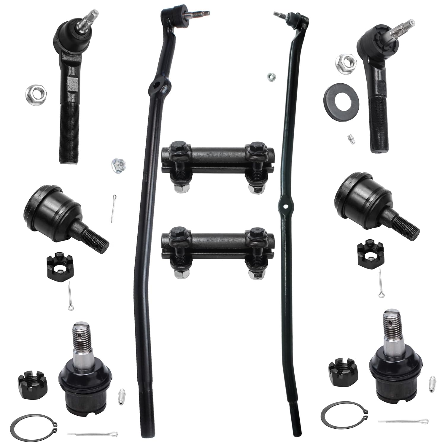 Detroit Axle - 4Wd Front 10Pc Suspension Kit For 03-08 Dodge Ram 2500 3500 Replacement 2003 2004 2005 2006 2007 2008, 4 Ball Joints 4 Tie Rods 2 Adjusting Sleeves