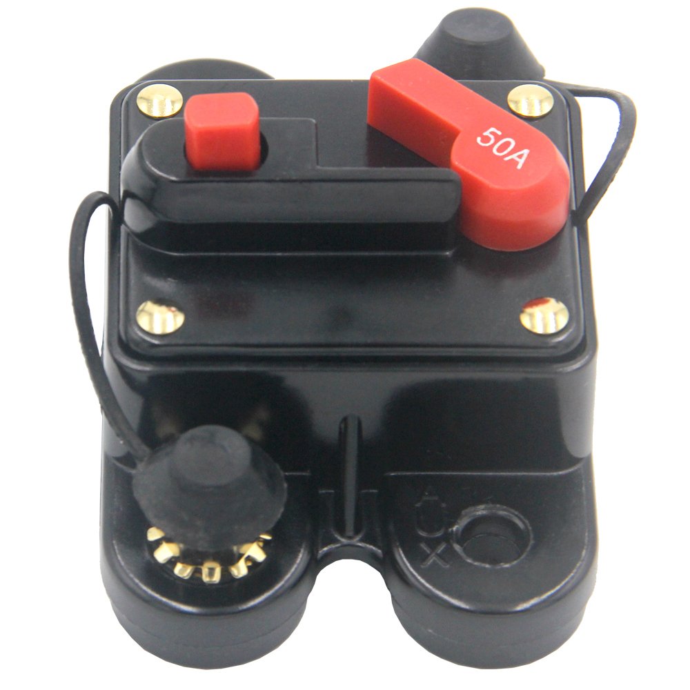 Zookoto 50 Amp Circuit Breaker, Fuse Holder 50A Trolling Motor Auto Car Marine Boat Bike Stereo Audio Terminal Inline Fuse Inverter With Manual Reset 12V-24V Dc