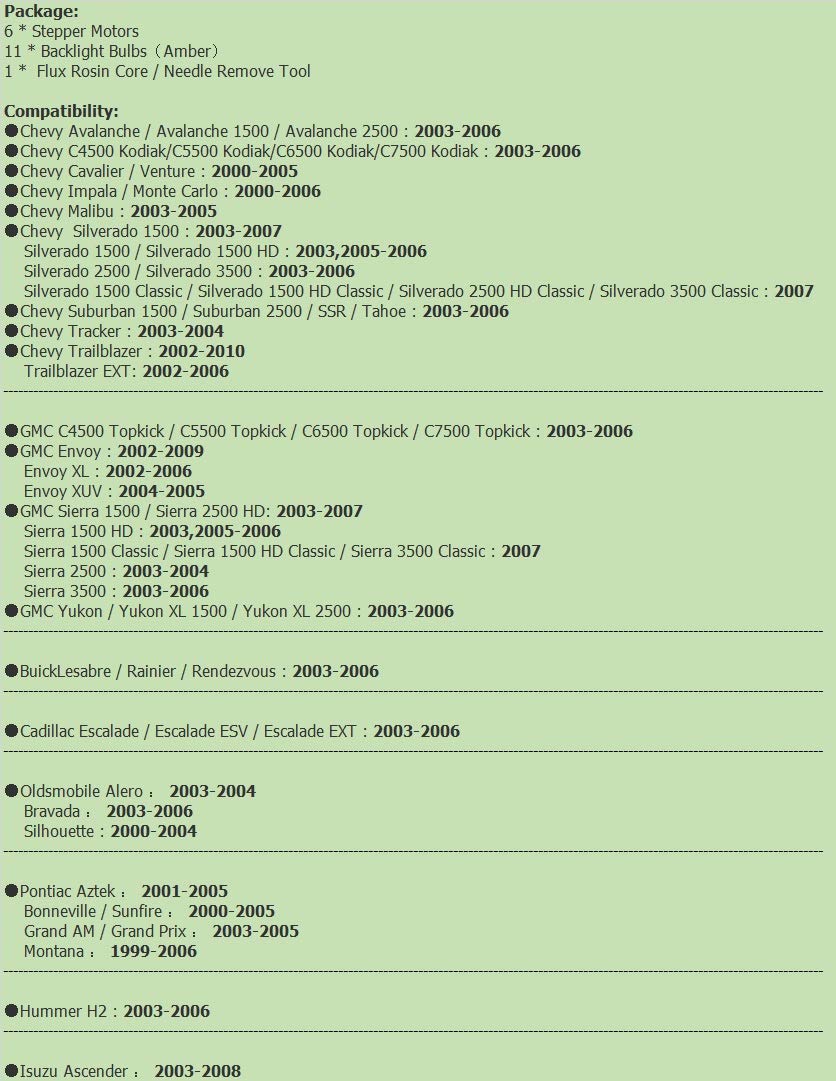 Dr.Roc Instrument Cluster Gauge Stepper Motor Repair Kit X27 168 (6 Motors,10 Backlight Bulbs,1 Remove Tool,Flux Rosin Core Solder) Compatible With Chevy Silverado Tahoe Gmc Sierra Yukon