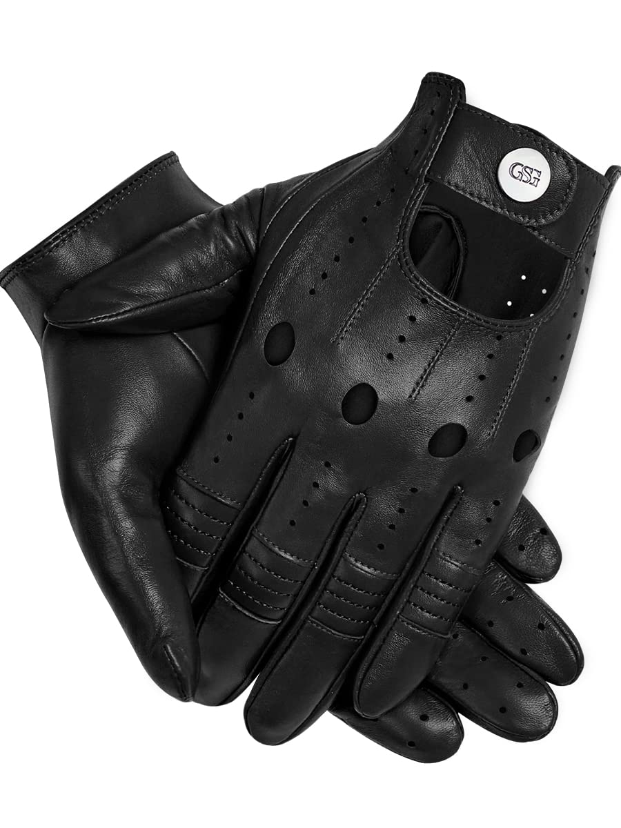 Gsg Men Genuine Leather Gloves Black Unlined Biking Touchscreen Driving Gloves Large,Black Palm Hole