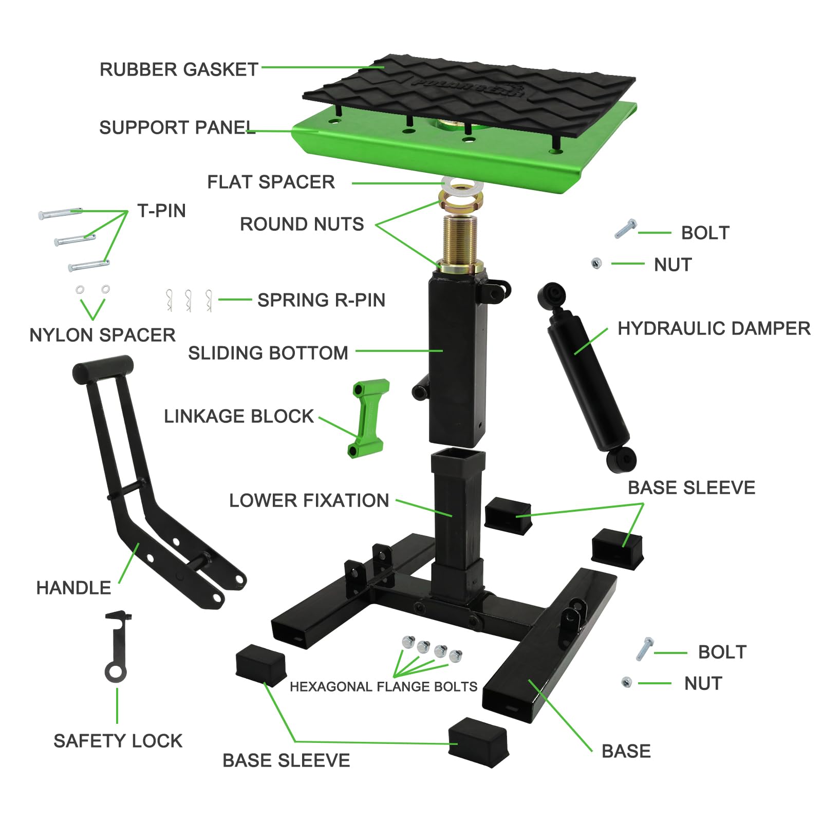 Polarbear Dirt Bike Stand And Lift Motorcycle Hydraulic Jack Stands1200Lbs Capacity Adjustable Height Quick Jack For Maintenance(Green)