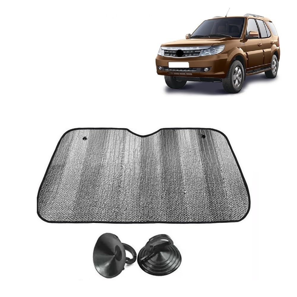 Car Windshield Sun Shade UV Rays Protector Silver Sunshade Solar Reflective suitable for Tata Safari Strome