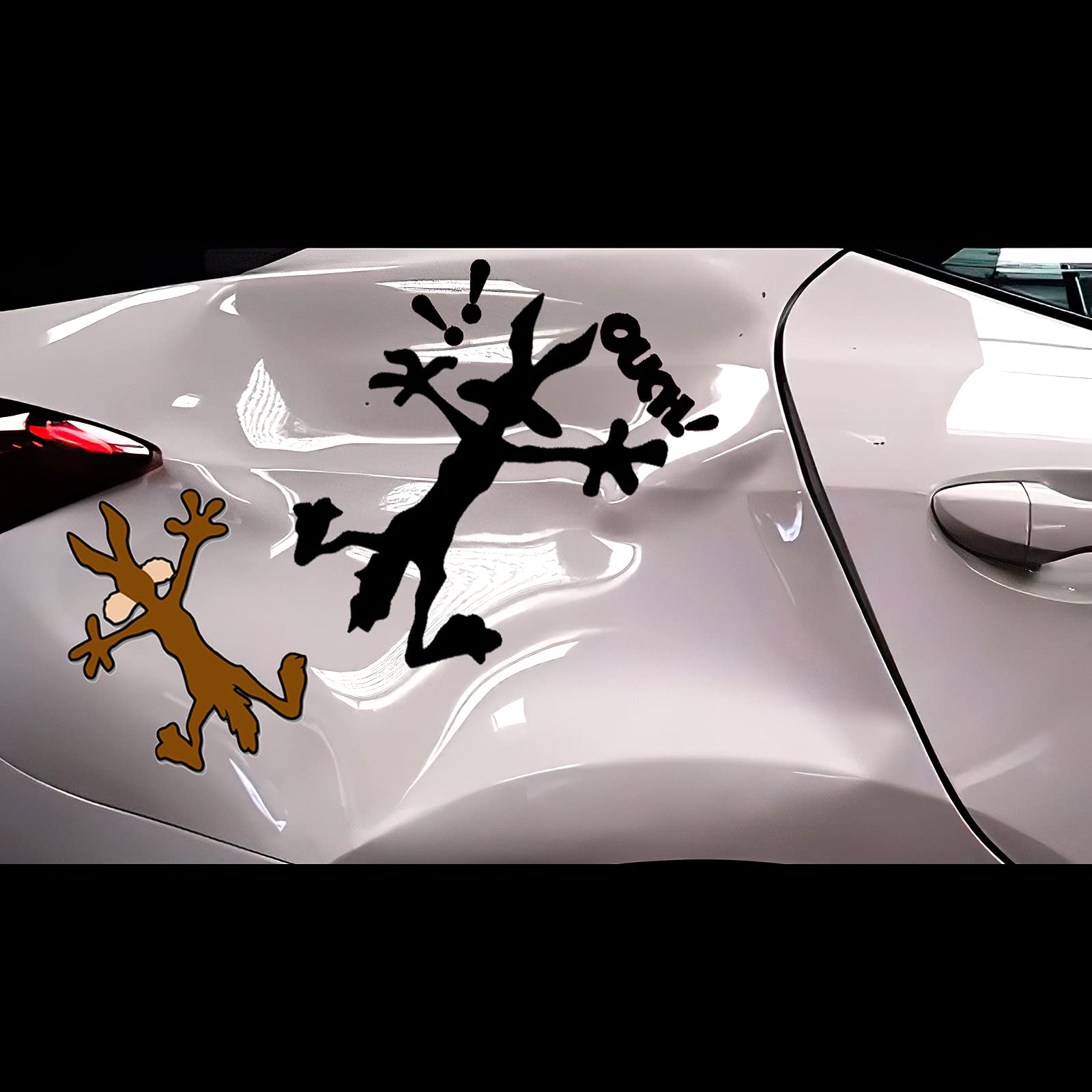 2 Pcs 9.8' 5.9' Reflective Dent Fix Car Decal, Cartoon Coyote Splat Hitting Wall Door Cars Laptop Truck Bumper Window Decal Bandaid Sticker