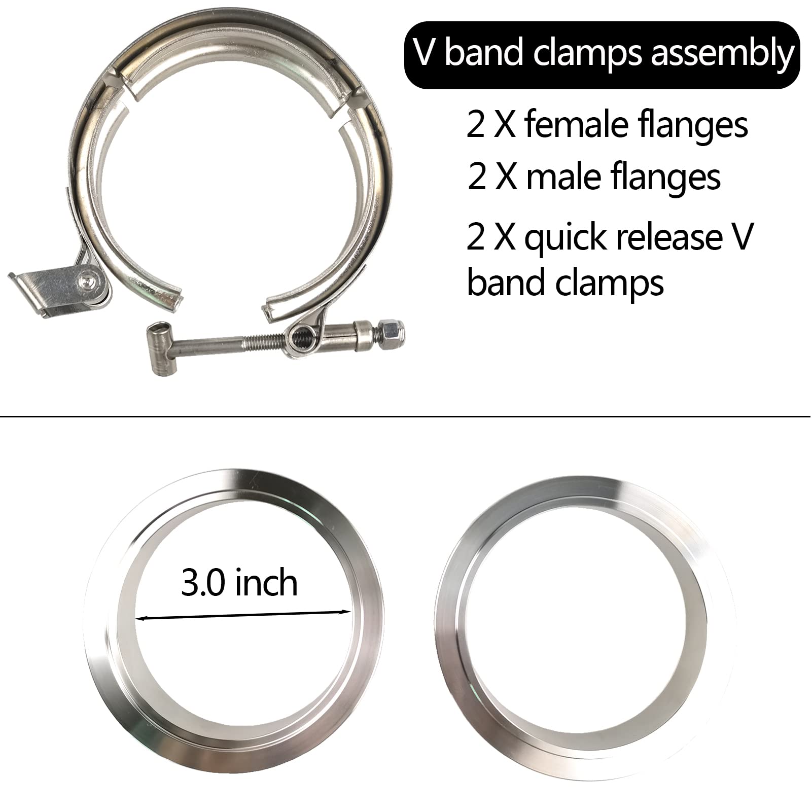 Gaeaauto 2 X 3 Inch Quick Release V Band Clamp With Male Female Flanges 304 Stainless Steel For Turbo Downpipes, 2 Pack