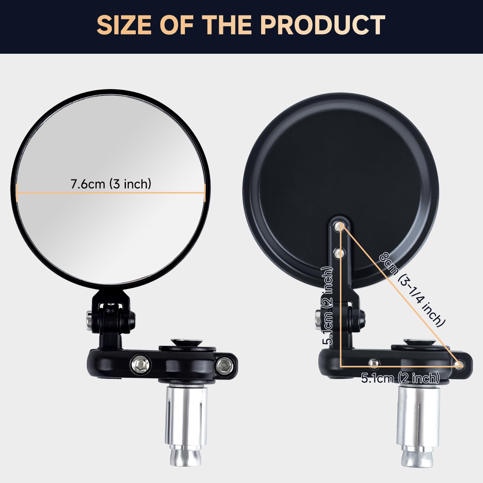 Motorcycle Bar End Mirrors 3 Round Folding Side Mirrors, 7/8 Handlebar Rear View Mirror Compatible With Honda MSX125 CB500F