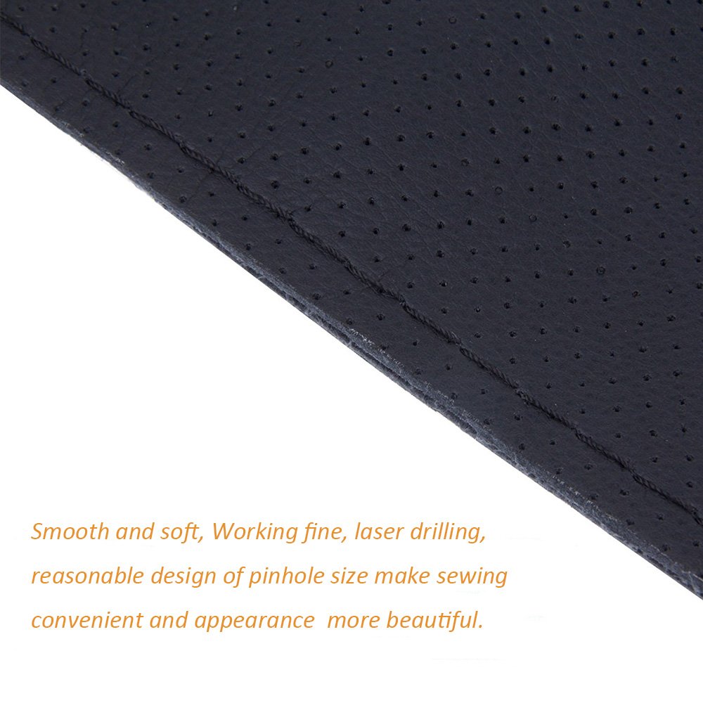Onerbuy Universal Leather Car Steering Wheel Stitch On Wrap Cover Diy Sewing Breathable And Anti Slip, Maximum For 15-Inch Diame