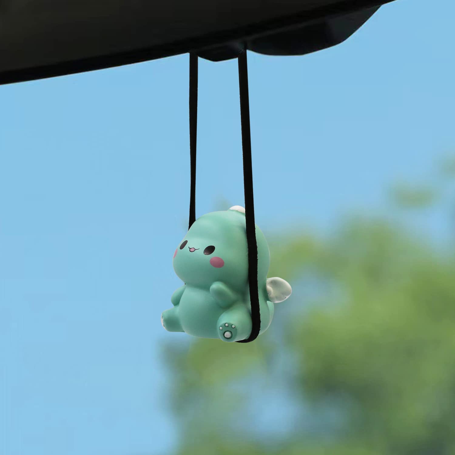 Swinging Dinosaur Car Hanging Ornament For Rear View Mirror, Cute Car Decor Accessories Interior, Car Pendant Dinosaur Hanging Swing(Green)