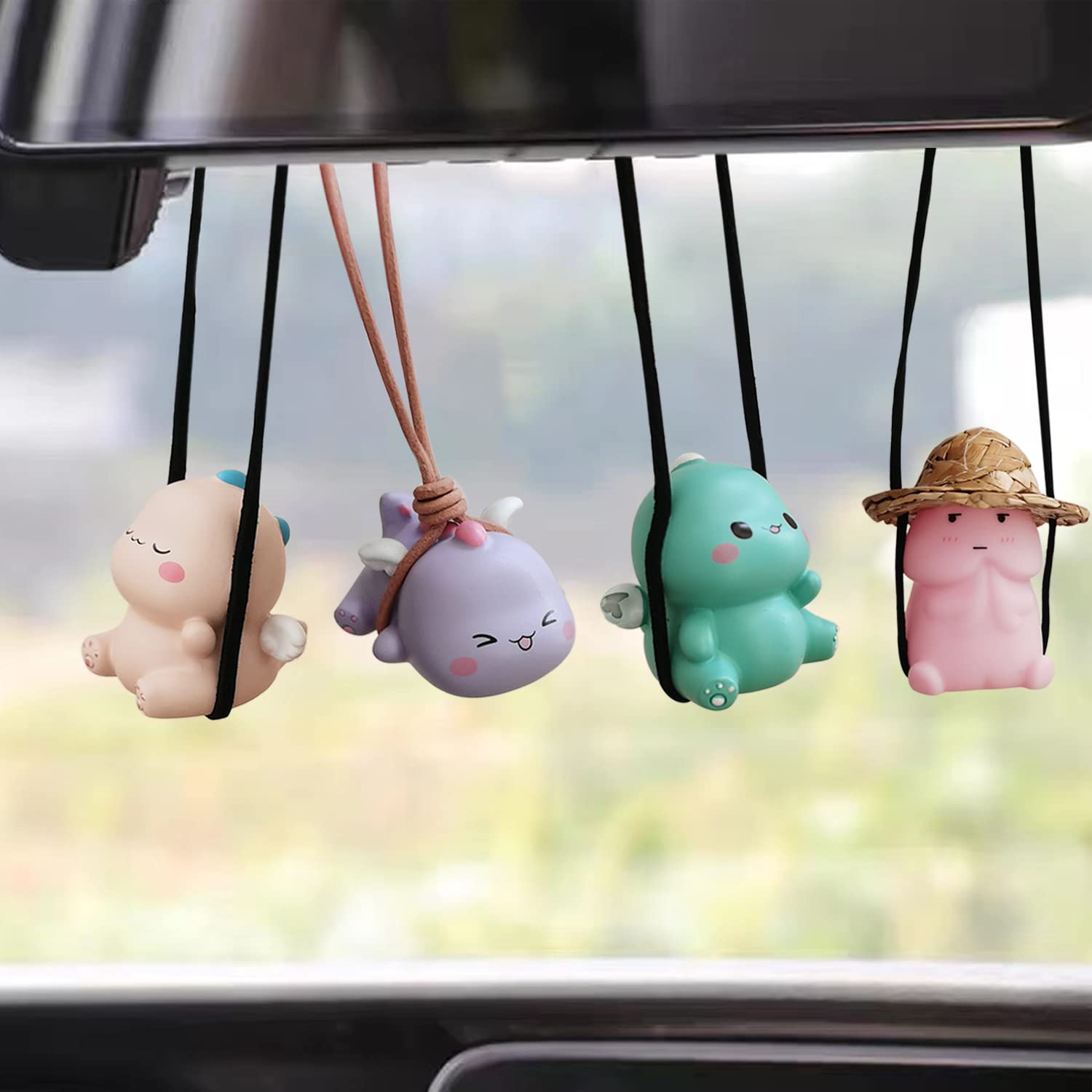 Swinging Dinosaur Car Hanging Ornament For Rear View Mirror, Cute Car Decor Accessories Interior, Car Pendant Dinosaur Hanging Swing(Green)