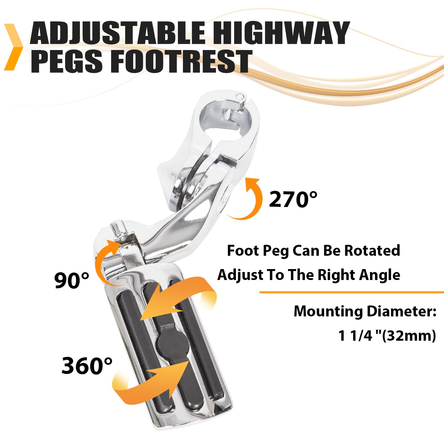 Ecotric 1.25'' Motorcycle Highway Footpegs Foot Pegs W/Quick Clamps Compatible With Harley Davidson Touring Road King Street Gli