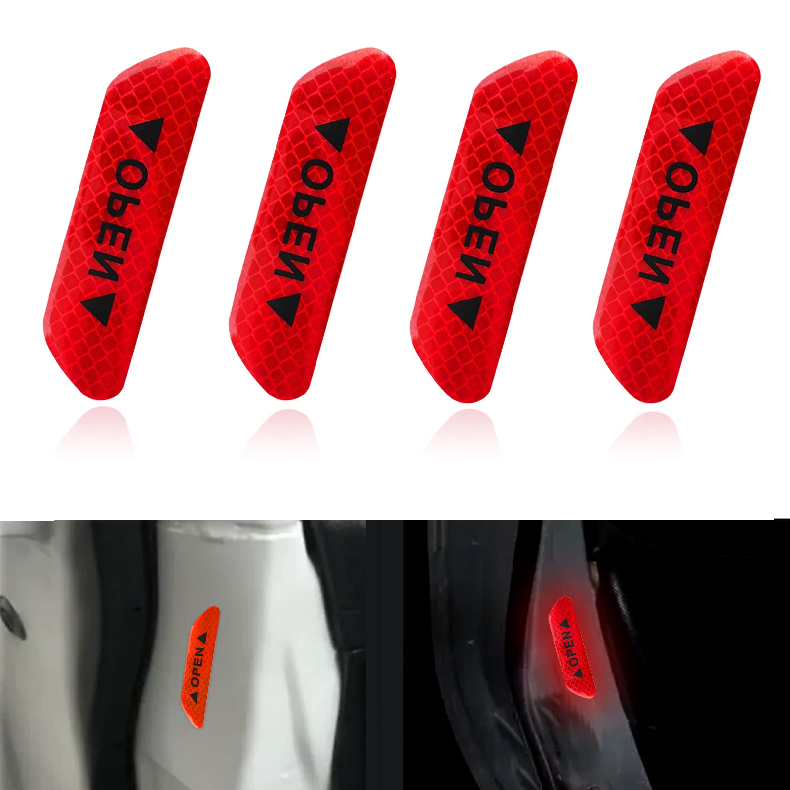 4Pcs Universal Car Door Open Prompt Warning Stickers, Anti-Collision Safety Reflective Decal Tape, Car Accessories Universal For Truck, Van, Suv, Night Conspicuity Safety Sign(Red)