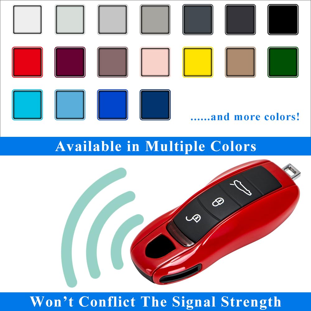 Aerobon 3-Piece Painted Key Cover Key Fob Shell Cover Compatible With Porsche Key Shell, Key Shell Replacement (Mk1, Red)