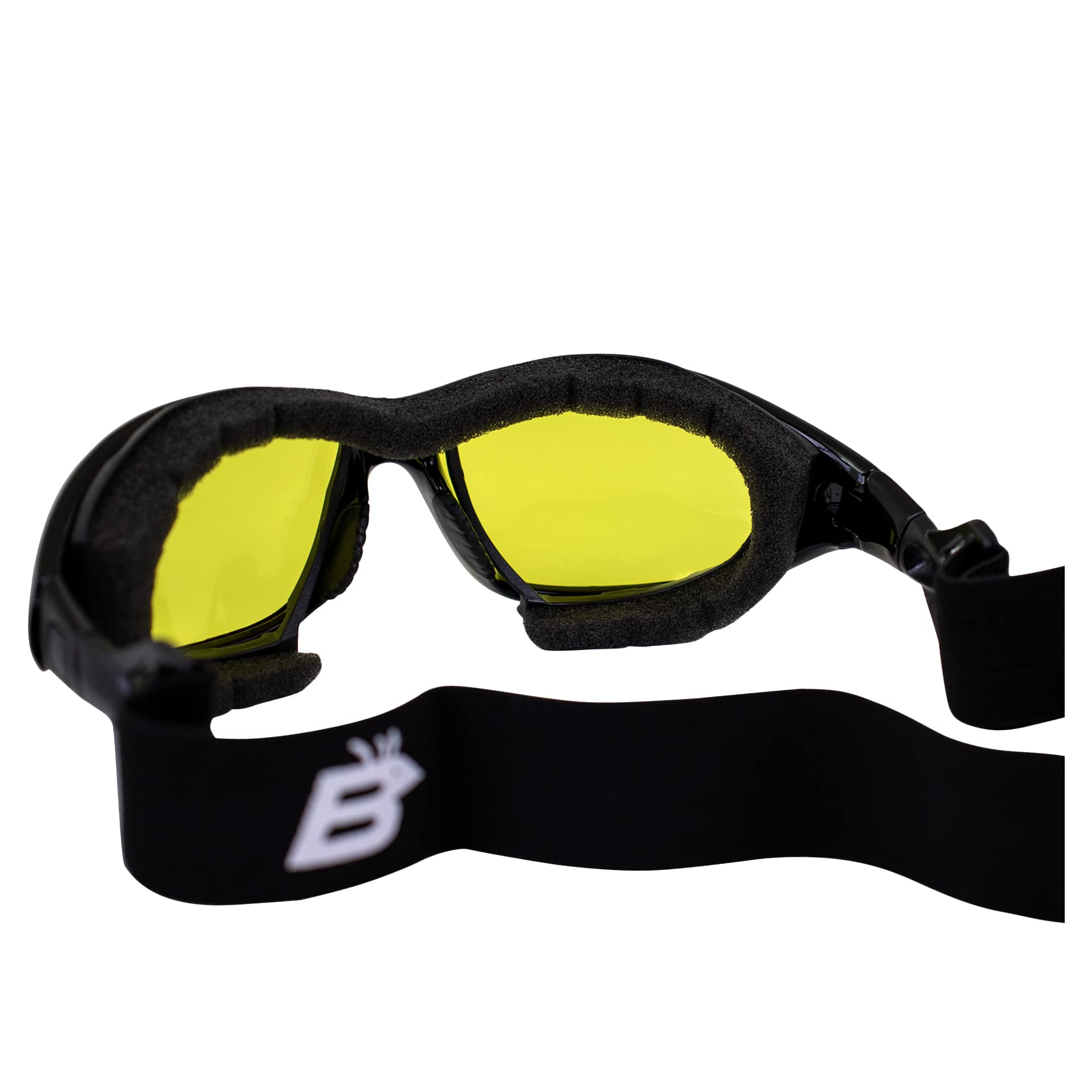 Birdz Eyewear Thrasher Padded Motorcycle Glasses-Convert-To-Goggles (Black Frame/Yellow Lens)