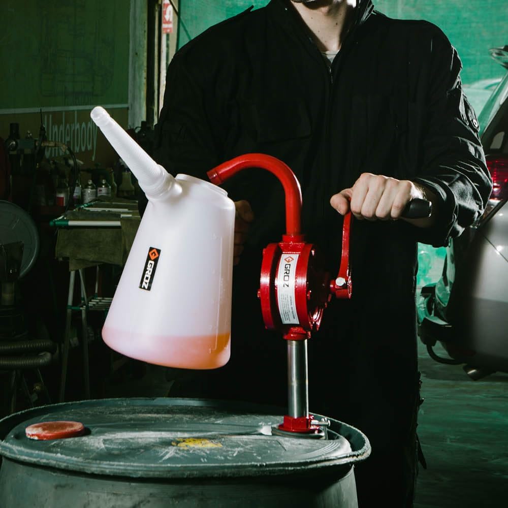 Groz 8-Liter High Density Graduated Measuring Container | Flexible Spout (41882)